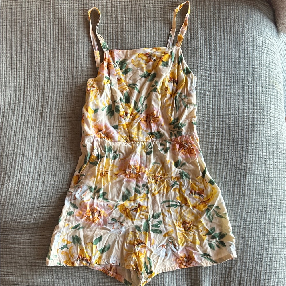 Floral Yellow & Green Spaghetti Strap Romper